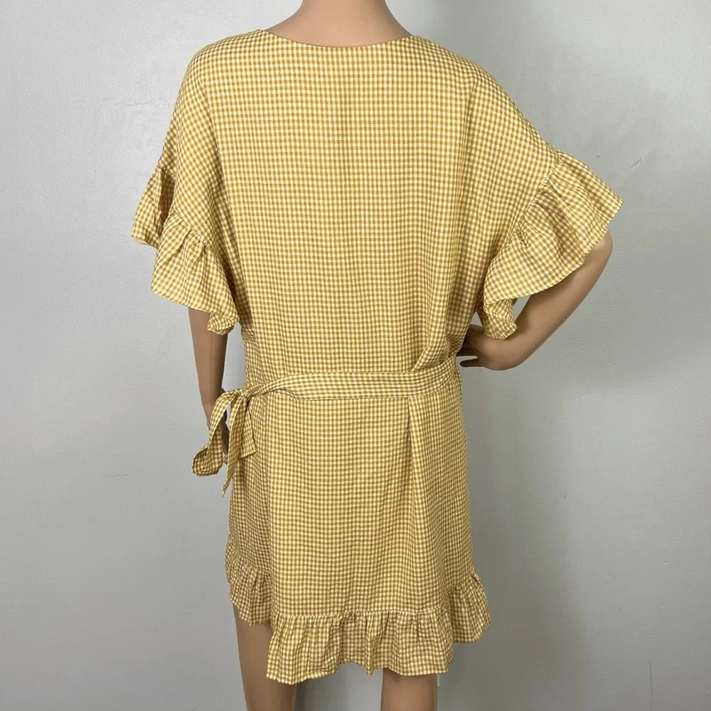 NEW TULAROSA REVOLVE GINGHAM PRINT WRAP MINI DRESS - Picture 7 of 8